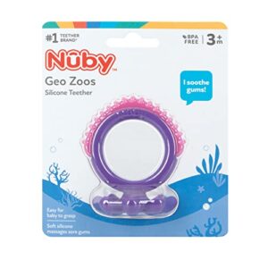 Nuby Geo Zoos Massaging Teether - Baby Teething Toy - Soft Easy Grip - 3+ Months - Purple Octopus