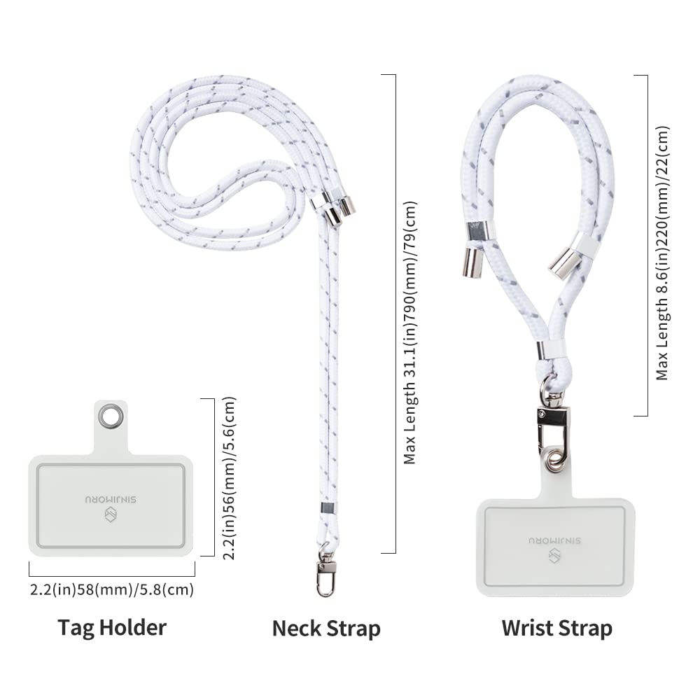 Sinjimoru Cell Phone Lanyard for Phone Case (2Packs), with Adjustable Phone Strap for Wrist Compatible with Key Holder & ID Card Holder. Sinji Strap Sporty White