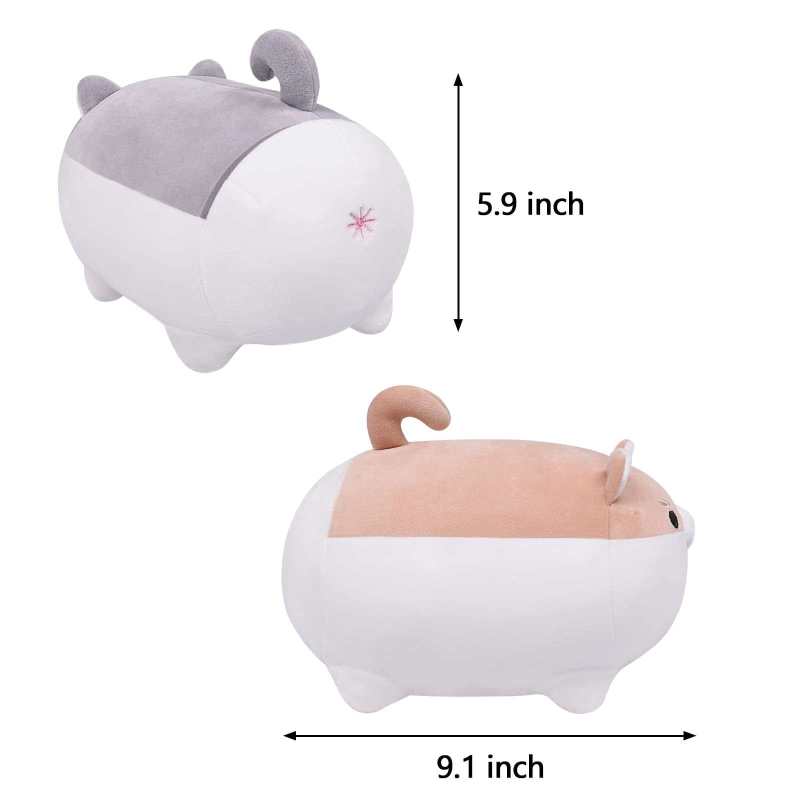 Auspicious beginning 2pcs Cute Shiba Inu Plush Toy Combination Corgi Plush Dog Pillows Anime Kawaii Soft Plushie Stuffed Animal Doll Gifts Brown and Gray 8''