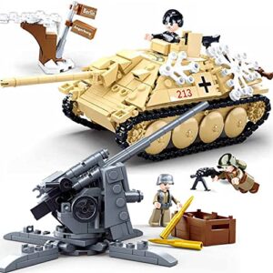 hhohio hunter tank destroyer, military brick ww2 flak anti-tank gun sets, army world war 2 toys building block with 3 soldiers figures (459 pieces)