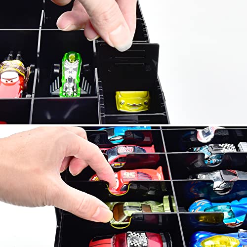 FULLCASE Toys Organizer Storage Compatible with Hot Wheels Car, Container for Matchbox Cars, Mini Toys, Small Dolls, Double Sided Carrying Box for Hotwheels Car- 48 Compartments(Box Only) Black