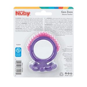 Nuby Geo Zoos Massaging Teether - Baby Teething Toy - Soft Easy Grip - 3+ Months - Purple Octopus