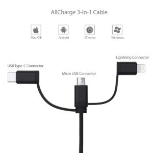 BoxWave Cable Compatible with SteelSeries Arctis 9X - AllCharge 3-in-1 Cable for SteelSeries Arctis 9X - Jet Black