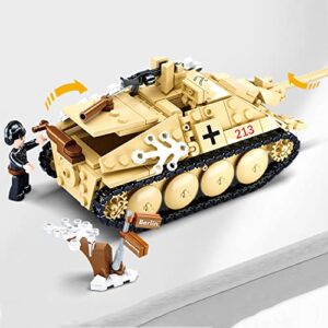 hhohio Hunter Tank Destroyer, Military Brick WW2 Flak Anti-Tank Gun Sets, Army World War 2 Toys Building Block with 3 Soldiers Figures (459 Pieces)