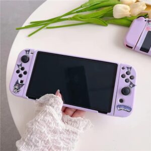 Eamily Cute Kuromi Case Compatible with Nintendo Switch OLED, Dockable Case Cover, Ergonomic Soft TPU Grip Case for Joycon, Sparkle Skin Set