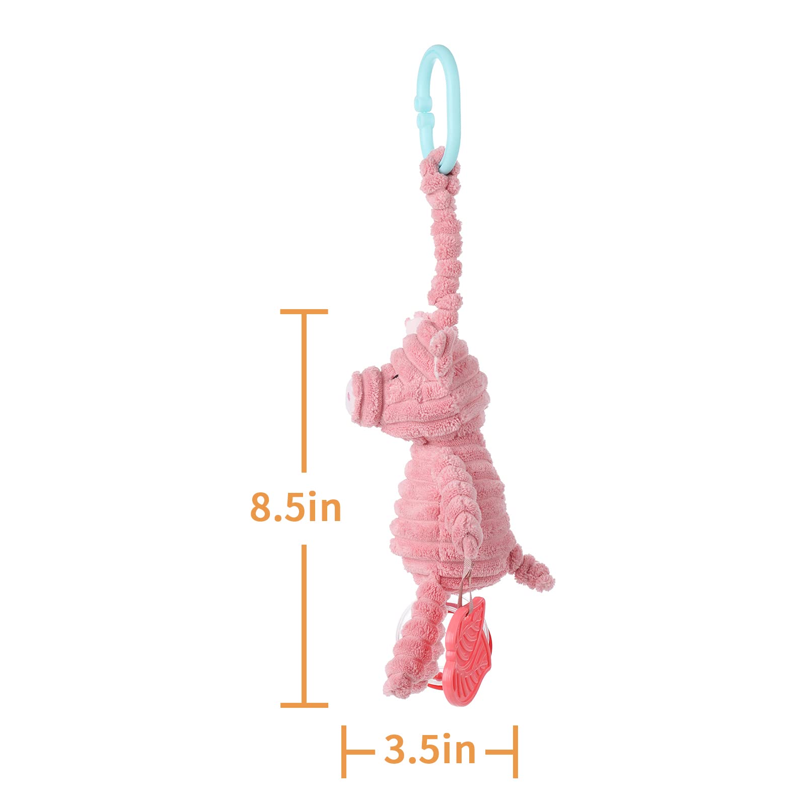 Apricot Lamb Baby Stroller or Car Seat Activity and Teething Toy, Features Plush Pig Character, Gentle Rattle Sound & Soft Teether, 8.5 Inches