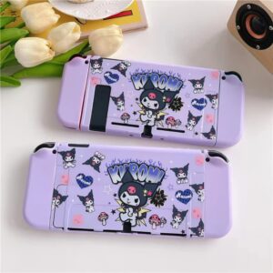 Eamily Cute Kuromi Case Compatible with Nintendo Switch OLED, Dockable Case Cover, Ergonomic Soft TPU Grip Case for Joycon, Sparkle Skin Set