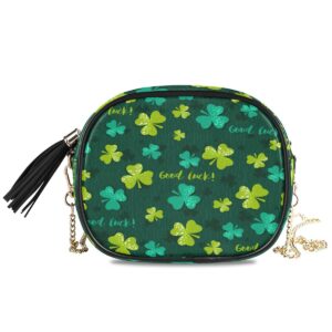 alaza st patrick day shamrocks clover lucky leaf pu leather small women crossbody shoulder bag purse wallet with adjustable chain strap