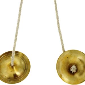 Indian Traditional Brass Manjeera/Manjira Musical Instruments Percussion Hand Cymbals for Hindu Bhajans 2.5 Inches for Meditation, Pray, Yoga, Sound Healing