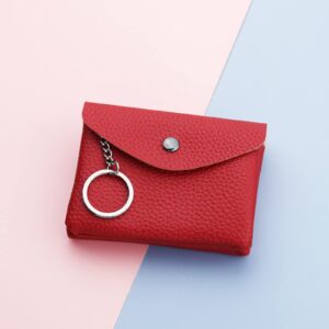 MOLayys Phone Stick On Red Wallet Fashion ID Short Wallet Solid Color Women Zipper Purse Stick On Mobile Phone Wallet With Stand