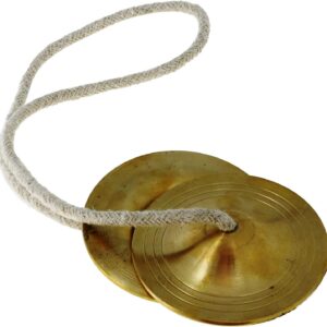 Indian Traditional Brass Manjeera/Manjira Musical Instruments Percussion Hand Cymbals for Hindu Bhajans 2.5 Inches for Meditation, Pray, Yoga, Sound Healing