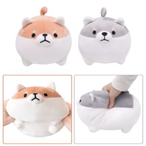 Auspicious beginning 2pcs Cute Shiba Inu Plush Toy Combination Corgi Plush Dog Pillows Anime Kawaii Soft Plushie Stuffed Animal Doll Gifts Brown and Gray 8''