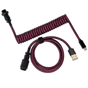 nysivy custom coiled usb c to a cable with detachable double sleeved spiral cable extendable spring line metal aviator for playstation, mechanical gaming keyboards,game console, printer and cellphone