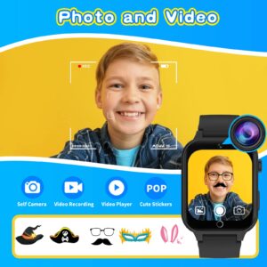 Cosjoype Smart Watch for Kids with 26 Puzzle Games HD Touchscreen Camera Video Music Player Habit Tracking Pedometer Alarm Flashlight 12/24 hr Educational Toys Birthday Gift for Girls Boys Ages 8 9 10