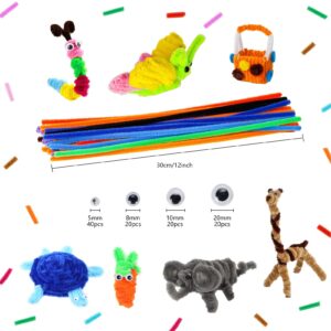 Caydo 300 Pieces 1 Inch Assorted Pompoms with 100 Pieces Wiggle Eyes with 200 PCS Pipe Cleaners with 100 pcs Wiggle Eyes for Art and Crafts, DIY Art Creative Crafts Project Decoration