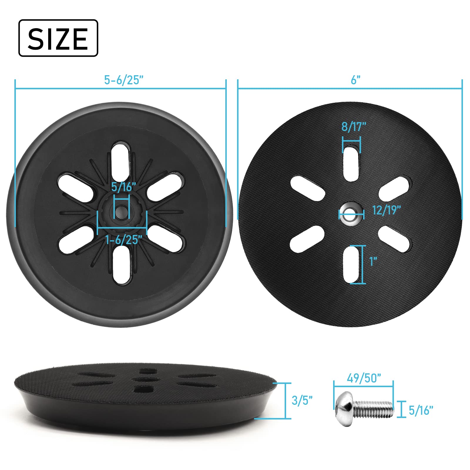 6 Inch Sanding Pad Replacement,Hook and Loop Sander Backing Pad Replace RS6046,Compatible with Bosch ROS65VC 1250DEVS 3727DVS 3727DEVS Orbital Sanders