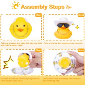 MuMyer Duck Car Dashboard Decorations Rubber Duck Car Ornaments for Car Dashboard Decoration Accessories with Mini Swim Ring Sun Hat Necklace and Sunglasses(Blue Sun Hat)