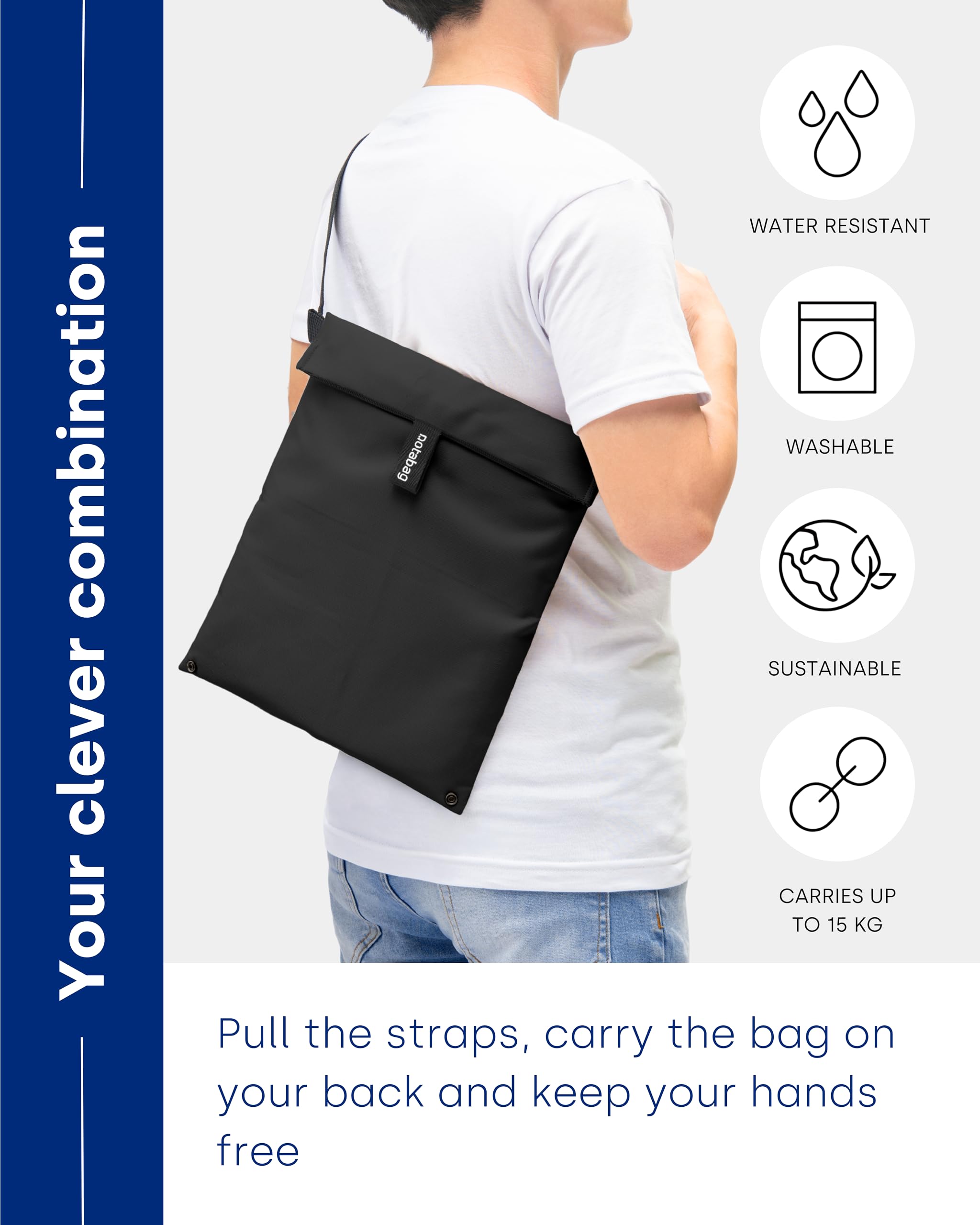 Notabag Crossbody bag (black) – All in one tote bag, handbag, fanny pack & belt bag – Innovative design made from recycled materials – Crossbody bag men and women – Versatile cross body bag