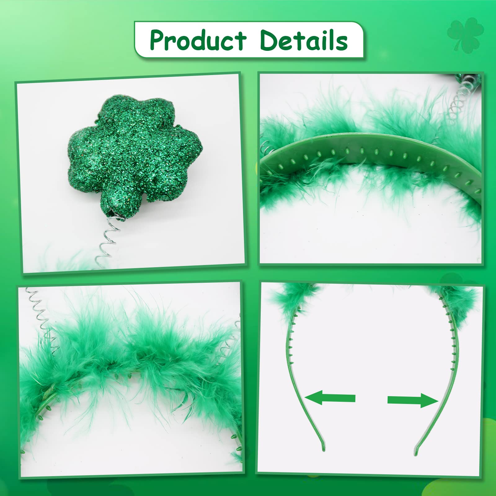 2 Pack St Patrick's Headband Green Shamrock Clover Lucky Headbands for Women Girls, St Patrick's Day Irish Accessories Head Wear