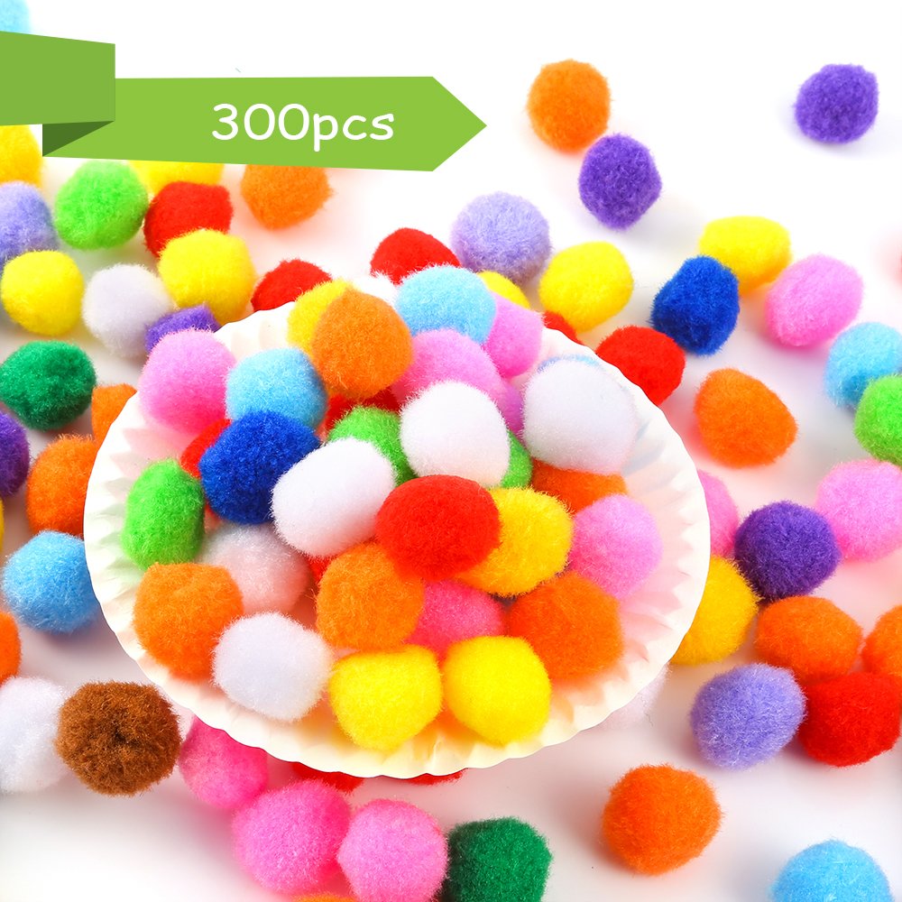 Caydo 300 Pieces 1 Inch Assorted Pompoms with 100 Pieces Wiggle Eyes with 200 PCS Pipe Cleaners with 100 pcs Wiggle Eyes for Art and Crafts, DIY Art Creative Crafts Project Decoration