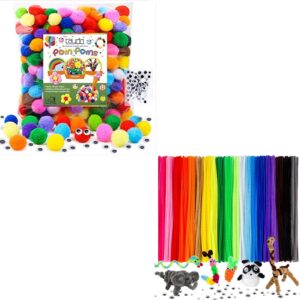 caydo 300 pieces 1 inch assorted pompoms with 100 pieces wiggle eyes with 200 pcs pipe cleaners with 100 pcs wiggle eyes for art and crafts, diy art creative crafts project decoration