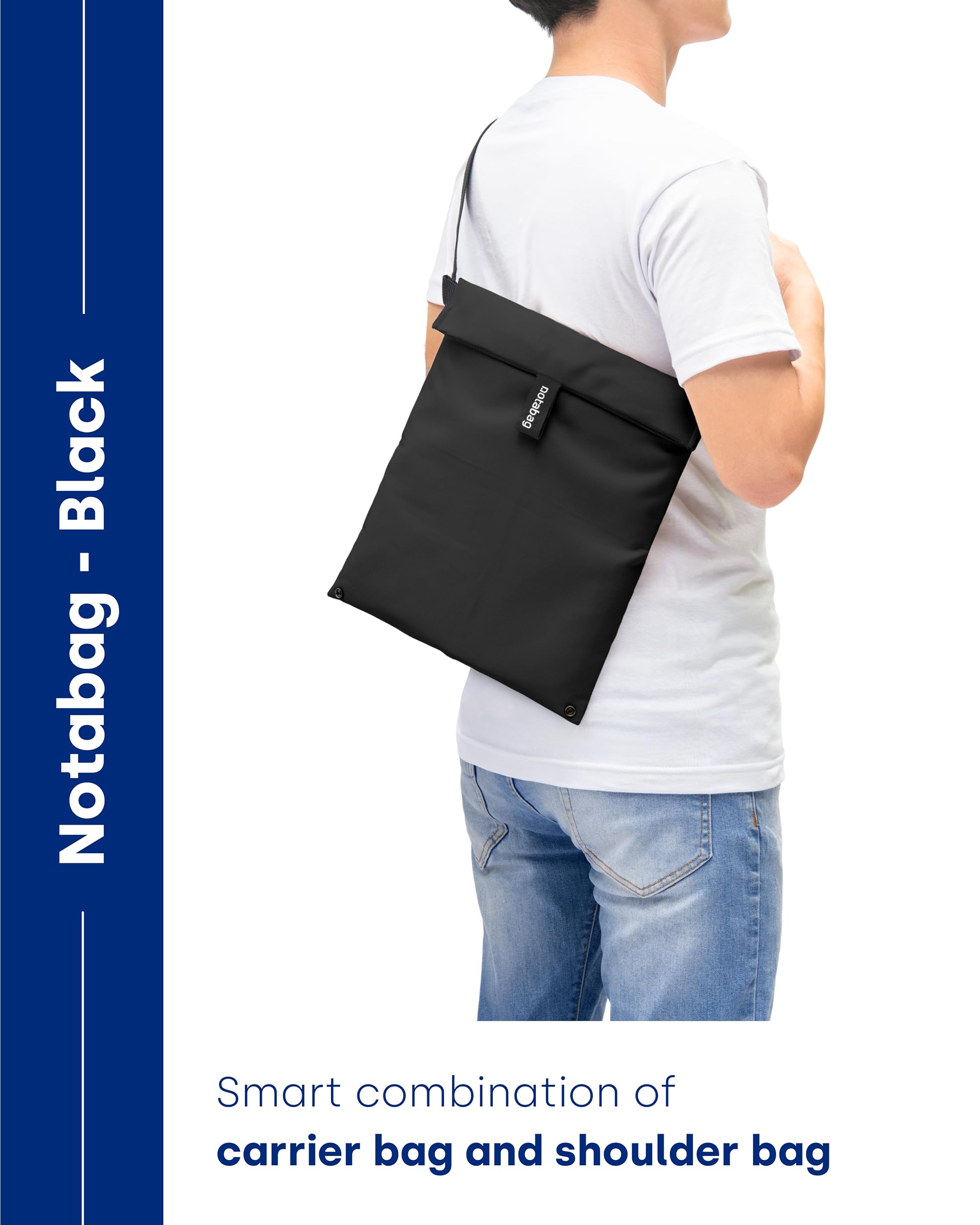 Notabag Crossbody bag (black) – All in one tote bag, handbag, fanny pack & belt bag – Innovative design made from recycled materials – Crossbody bag men and women – Versatile cross body bag