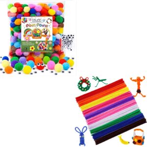 caydo 300 pieces 1 inch assorted pompoms with 100 pieces wiggle eyes with 100 pieces pipe cleaners in 10 colors for art and crafts, diy art creative crafts project decoration