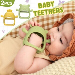 TinyHalo 2pcs Silicone Baby Teething Toys, Self-Soothing Healthy Oral Development Teething Mittens, BPA Free, Anti-Drop, Adorable and Colorful Baby Chew Toys for Sucking Needs (Mango)