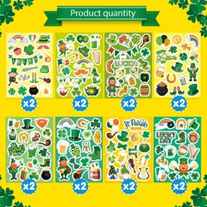 16 Sheets St. Patrick’s Day Theme Stickers for Kids-Lucky Shamrock Clover Hat Irish Day Party Favors Supplies Gifts for Boys and Girls