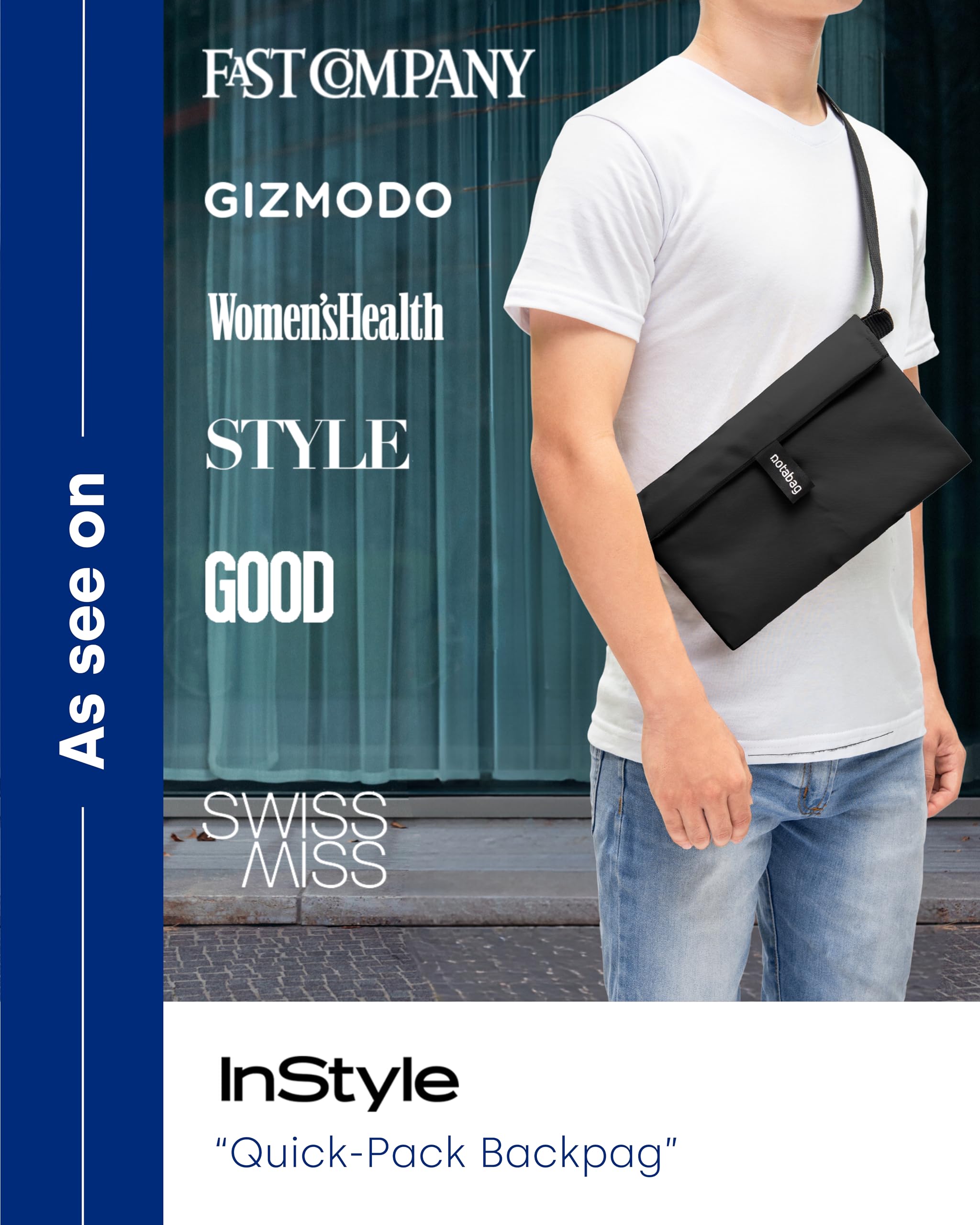 Notabag Crossbody bag (black) – All in one tote bag, handbag, fanny pack & belt bag – Innovative design made from recycled materials – Crossbody bag men and women – Versatile cross body bag