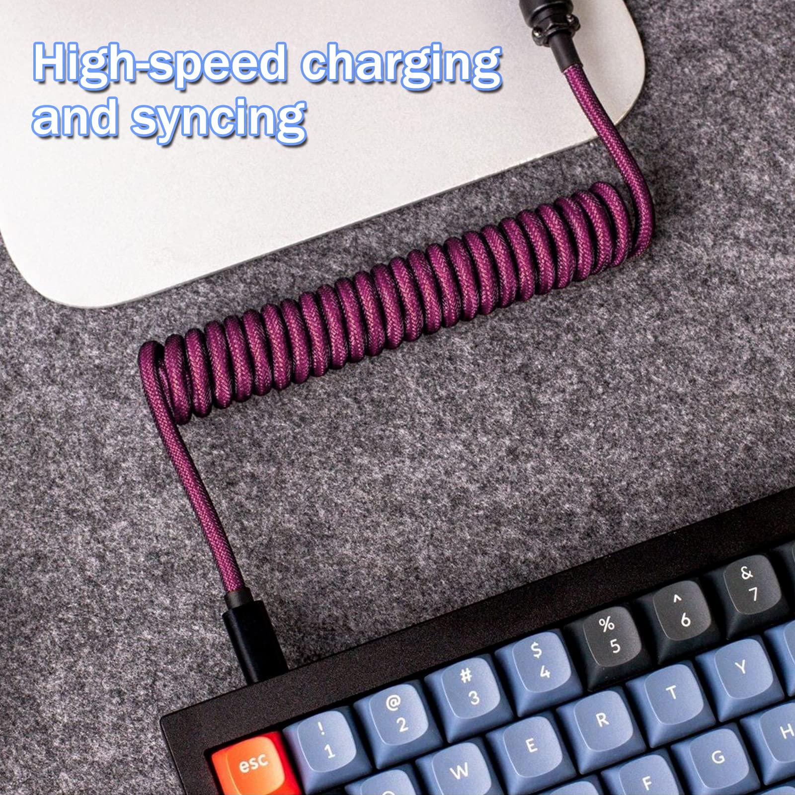 Nysivy Custom Coiled USB C to A Cable with Detachable Double Sleeved Spiral Cable Extendable Spring Line Metal Aviator for Playstation, Mechanical Gaming Keyboards,Game Console, Printer and Cellphone