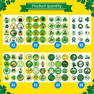 192PCS St.Patrick's Day Stickers Lucky Shamrock Clover Hat Irish Day Themed Sticker,Reward Stickers Kids Self-Adhesive Seals Labels Kids St.Patrick's Day Party Game Activities Favors Supplies Gifts