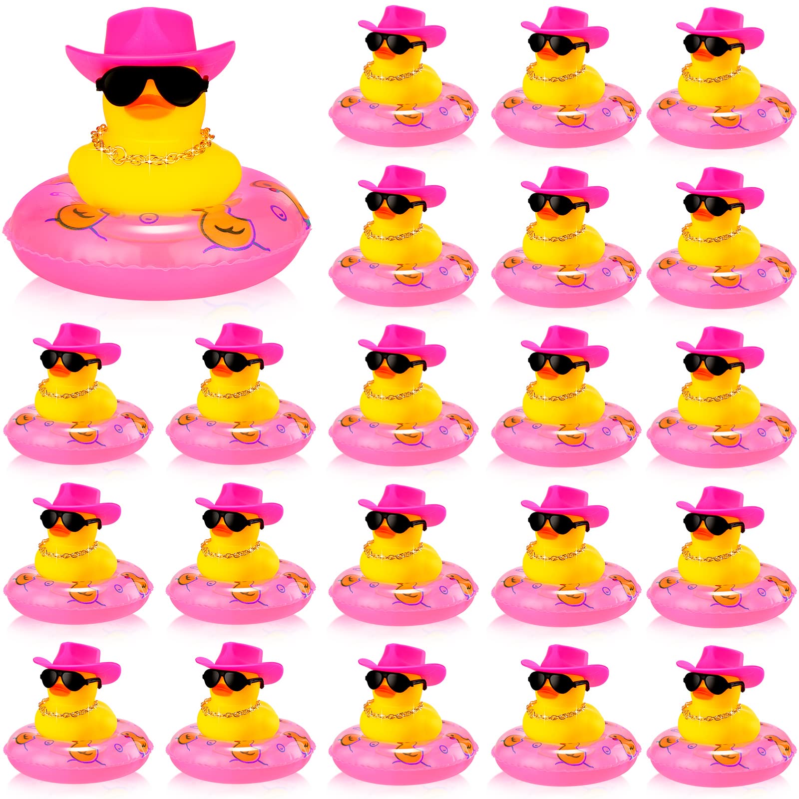 Sosation Cowboy Rubber Duck Bulk Mini Car Yellow Duckies Bath Toys Party Favor with Mini Hat Swim Circle Necklace Sunglasses Car Ornaments for Summer Birthday Swimming Supplies (Classic Style, 12 Pcs)