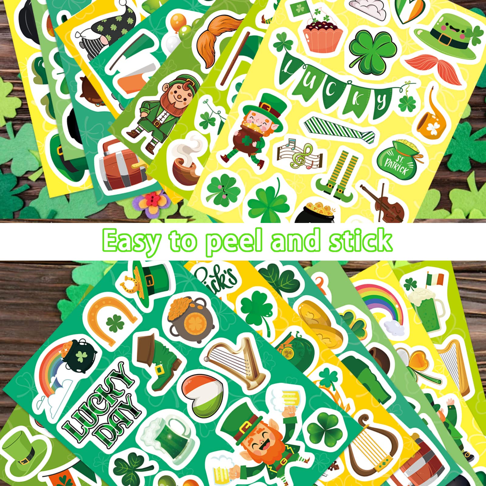 16 Sheets St. Patrick’s Day Theme Stickers for Kids-Lucky Shamrock Clover Hat Irish Day Party Favors Supplies Gifts for Boys and Girls