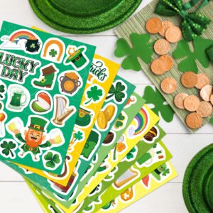 16 Sheets St. Patrick’s Day Theme Stickers for Kids-Lucky Shamrock Clover Hat Irish Day Party Favors Supplies Gifts for Boys and Girls