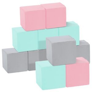 trendbox toddler foam cubes, 12 pcs 5.5inch soft foam blocks with detachable washable cover, soft stacking blocks for baby（light gray/pink/blue