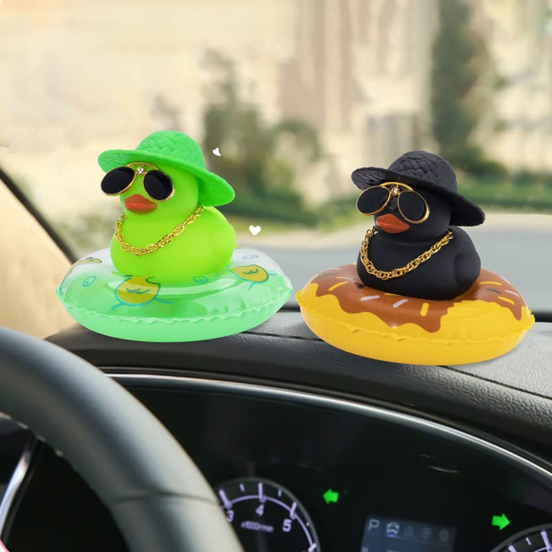 wonuu Car Duck Ornament Dashboard Decorations Rubber Duck Car for Car Dashboard Accessories with Swim Ring Sunglasses Hat and Necklace, A_Black Duck