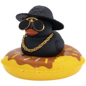 wonuu Car Duck Ornament Dashboard Decorations Rubber Duck Car for Car Dashboard Accessories with Swim Ring Sunglasses Hat and Necklace, A_Black Duck