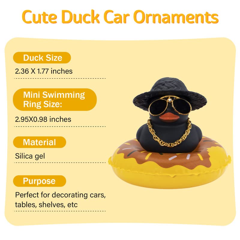 wonuu Car Duck Ornament Dashboard Decorations Rubber Duck Car for Car Dashboard Accessories with Swim Ring Sunglasses Hat and Necklace, A_Black Duck