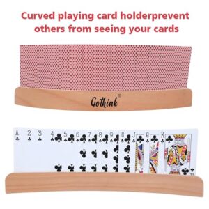 GOTHINK Set of 4 - Wood Curved Playing Card Holder for Kids Adult Seniors Solid Wood Cards Holders for Playing Cards 13.4 x1.4 x 0.5 Inch Non Slip Card Deck for Bridge Canasta Strategy Card Games