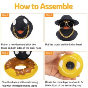 wonuu Car Duck Ornament Dashboard Decorations Rubber Duck Car for Car Dashboard Accessories with Swim Ring Sunglasses Hat and Necklace, A_Black Duck