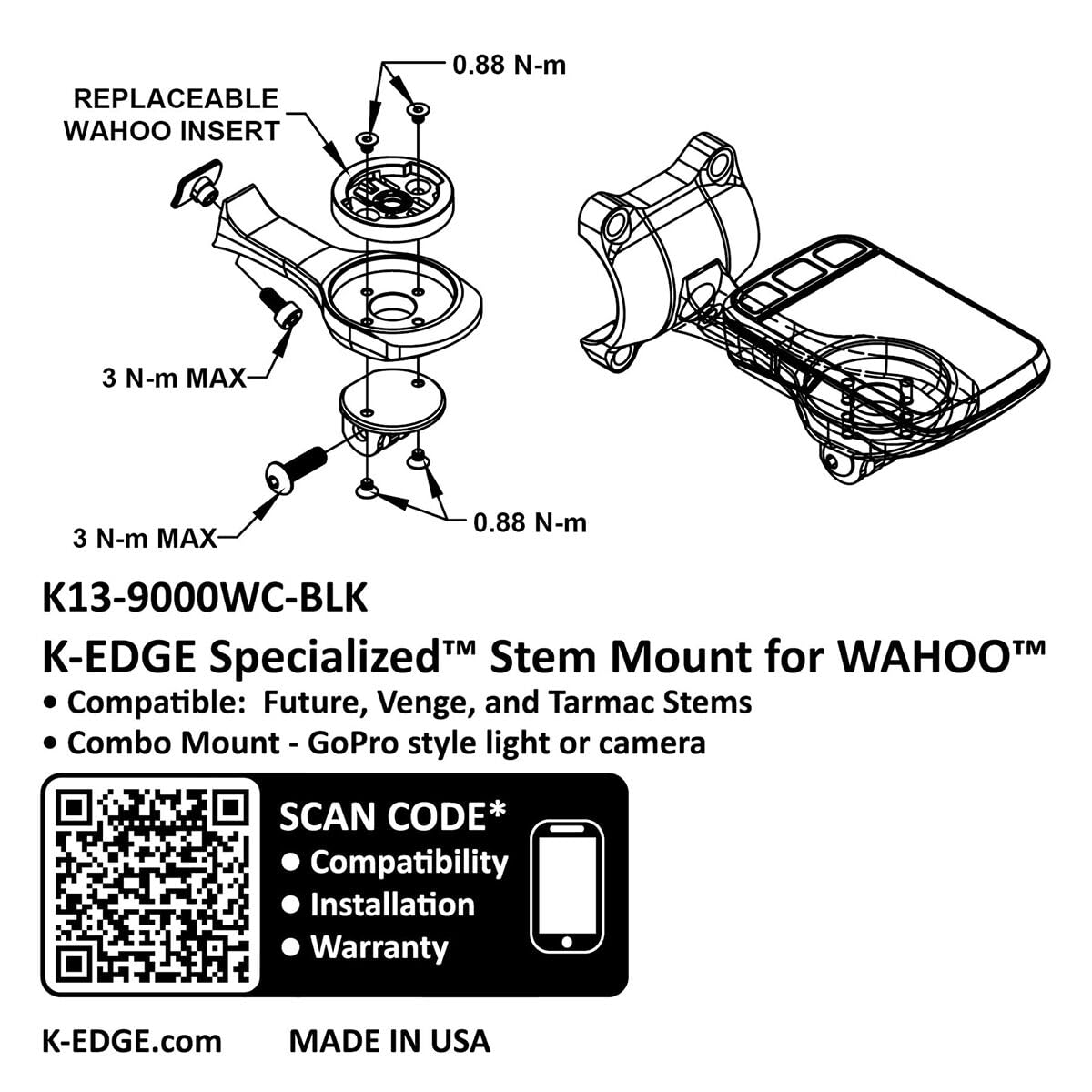 K-Edge | Specialized Future Bicycle Computer Handlebar Combo Mount | Garmin | Black