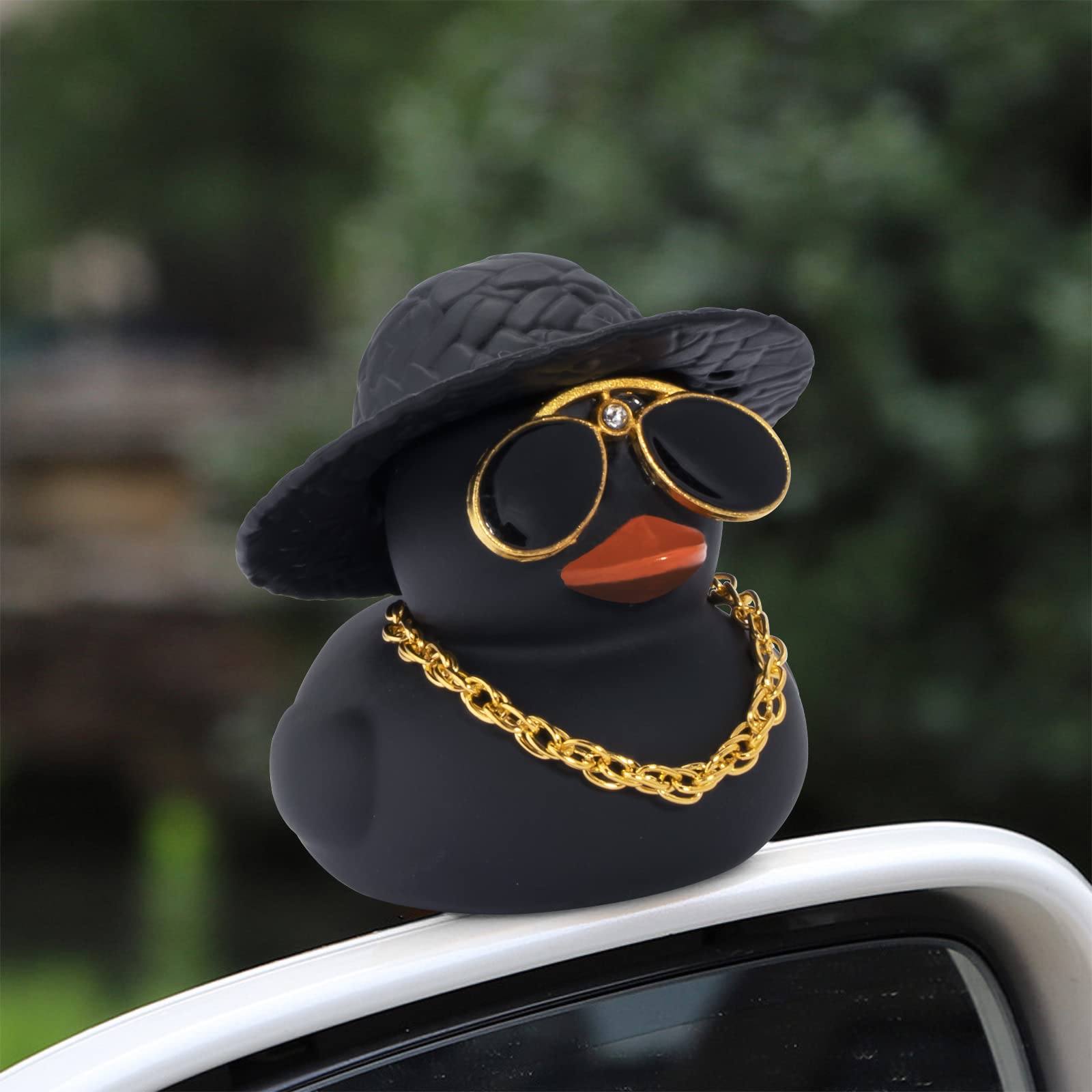 wonuu Car Duck Ornament Dashboard Decorations Rubber Duck Car for Car Dashboard Accessories with Swim Ring Sunglasses Hat and Necklace, A_Black Duck