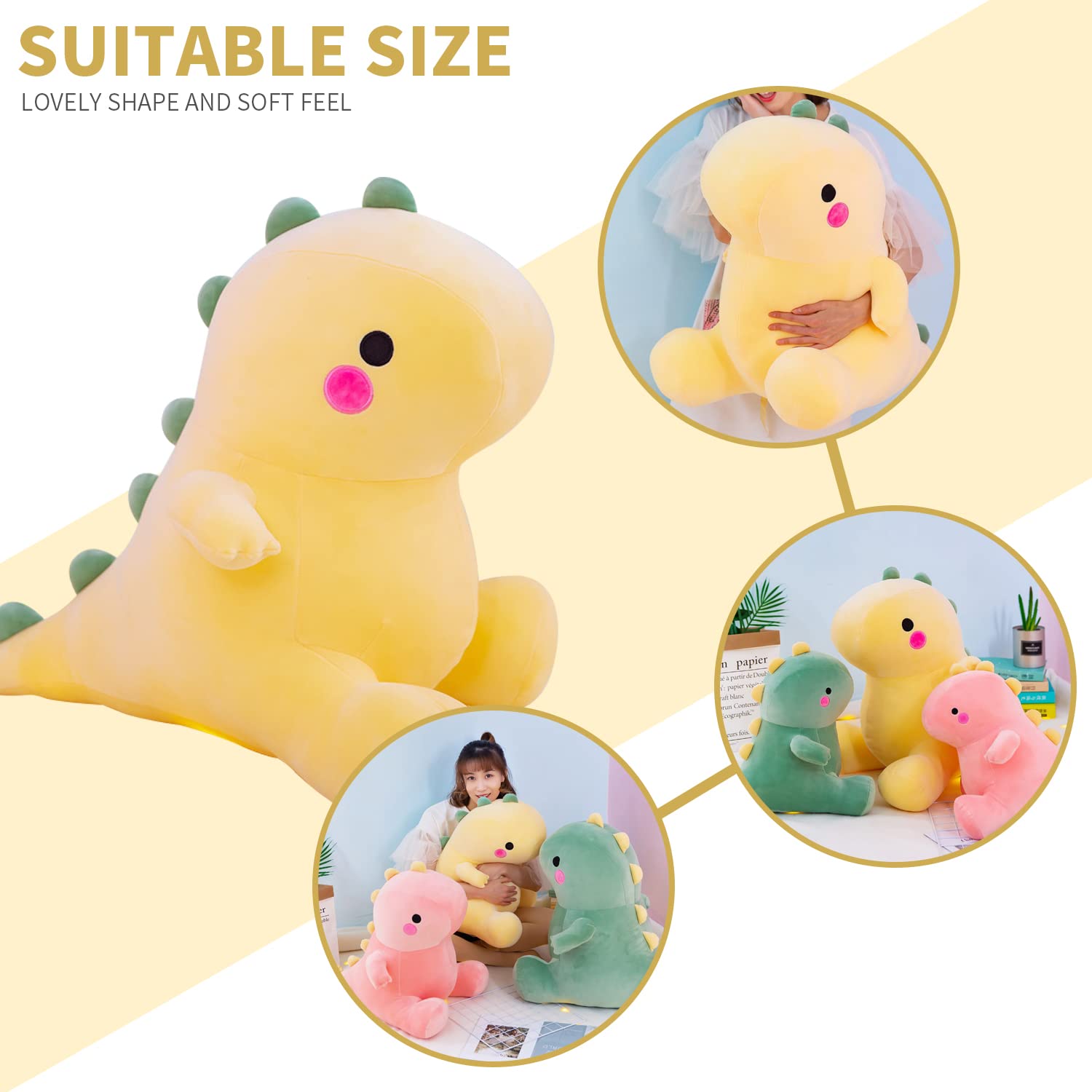 FPYWO Dinosaur Plush Toys,Yellow Fat Dinosaur Stuffed Animals,9.8inch Cute Plush Dinosaur Soft Dino Plushies Dolls for Kids Girls Boys,Graduation Gifts