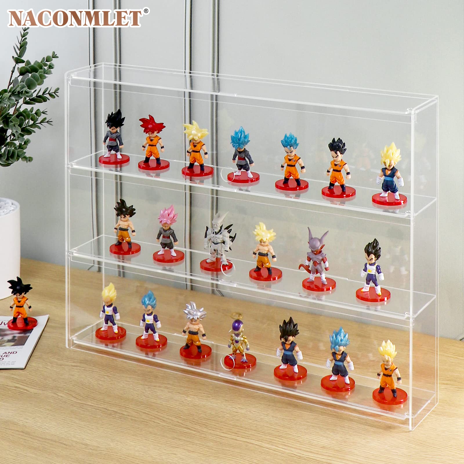 Naconmlet Clear Acrylic Display Case LED Light for Mini Figures,Wall Mounted Display Cabinet 3 Tiered Display Box for Display Figure Dustproof Showcase for Collectibles