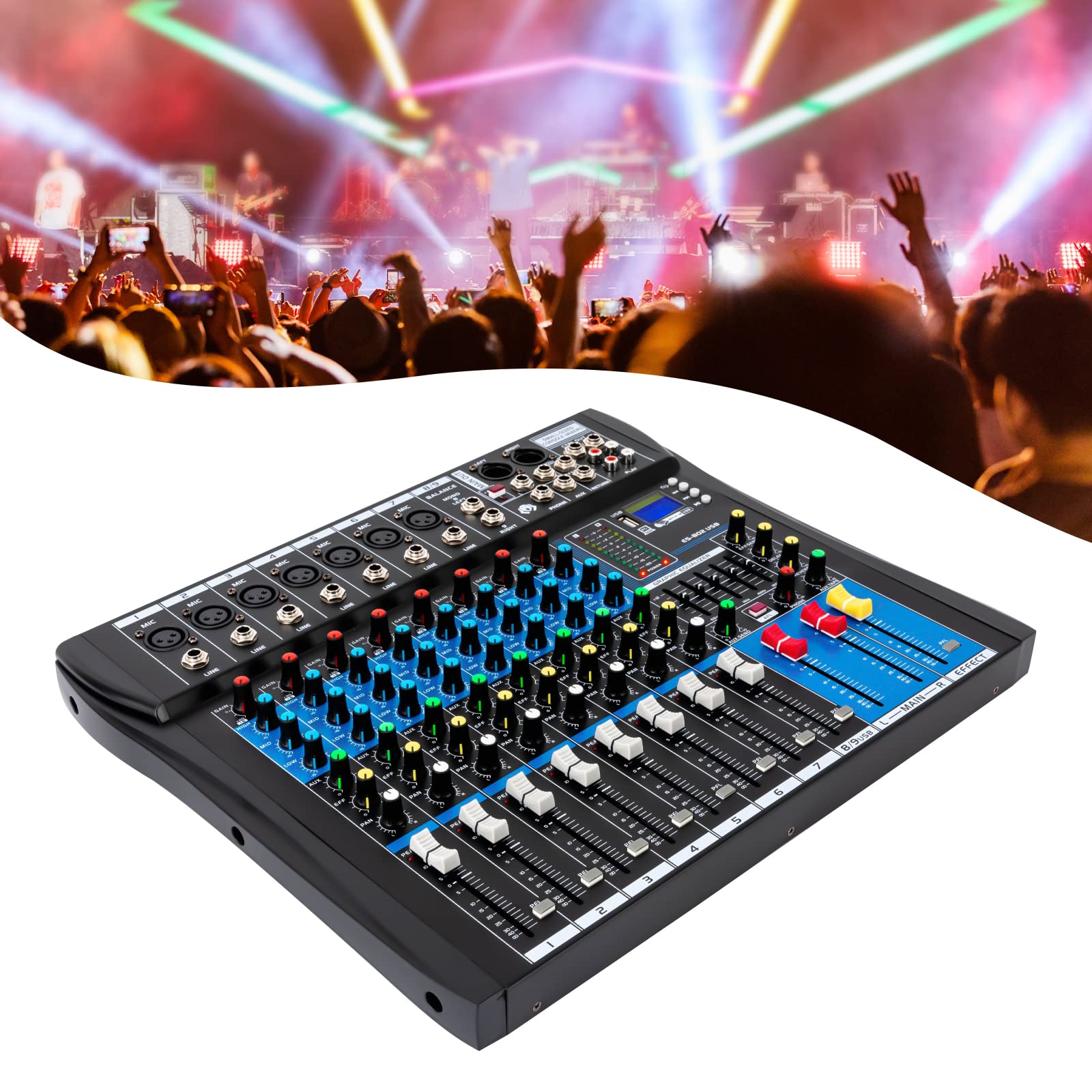 8 Channel DJ Digital Audio Mixer Live Studio Audio Sound Mixer Console Professional Sound Mixing Console for Home KTV Conferences Bars Stage Performances