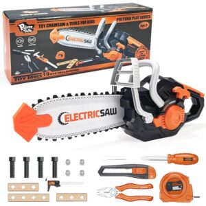 Pairez Toys Toy Chainsaw for Kids, 19PCS Pretend Play Tools Set, Toy Home Tools Kit, Electric Chain Saw with Realistic Sounds, Outdoor Gardening Toys, Birthday Gifts For Boys & Girls Age 3 4 5+