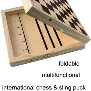 Sling Puck Game, Chess Game Set, Fast Sling Puck Game with Chess Game, 2 in 1 Board Game Set, Large Size 22.7 in x 12.5 in, Wooden Hockey Table Game