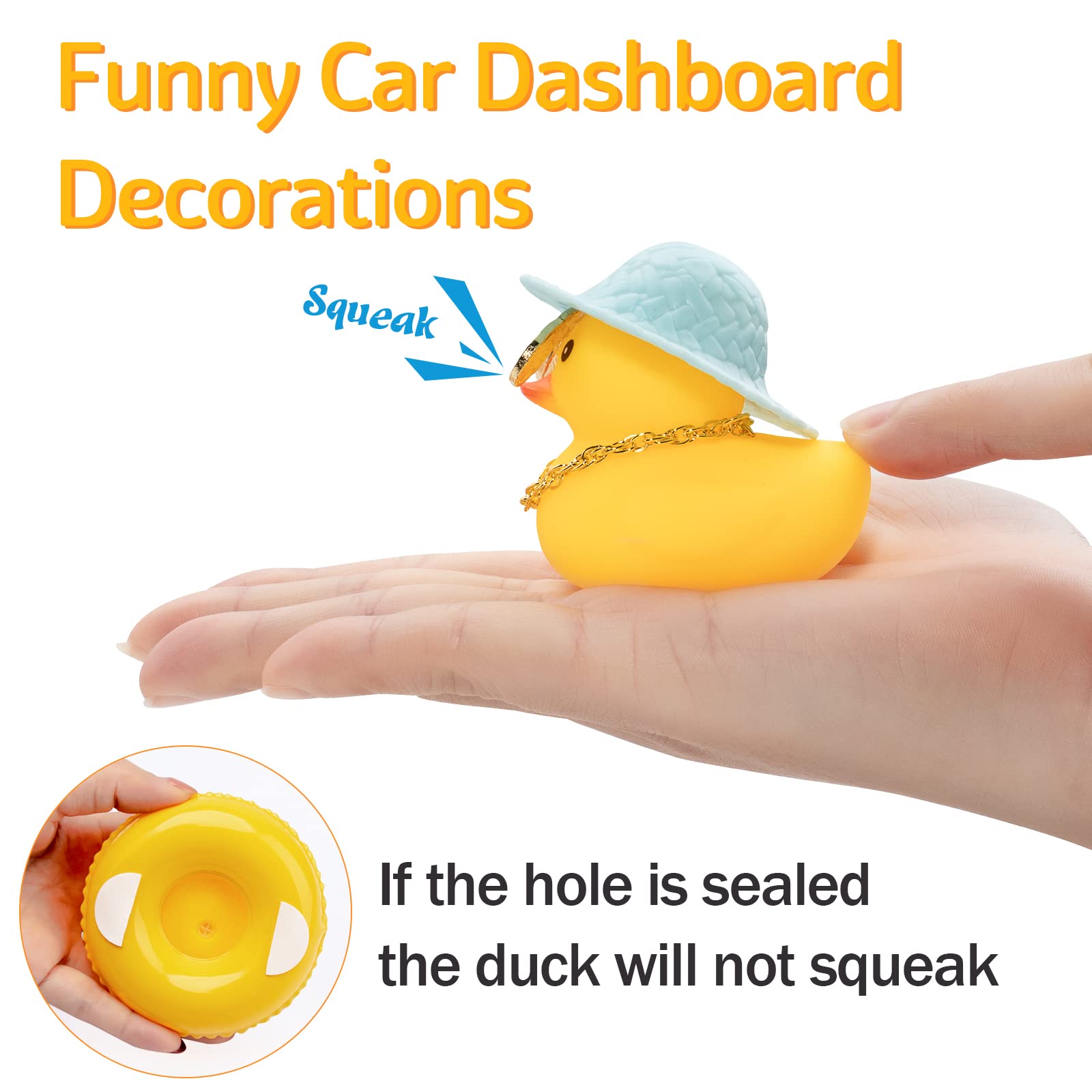 wonuu Car Duck Ornament Dashboard Decorations Rubber Duck Car for Car Dashboard Accessories with Swim Ring Sunglasses Hat and Necklace, A_Black Duck