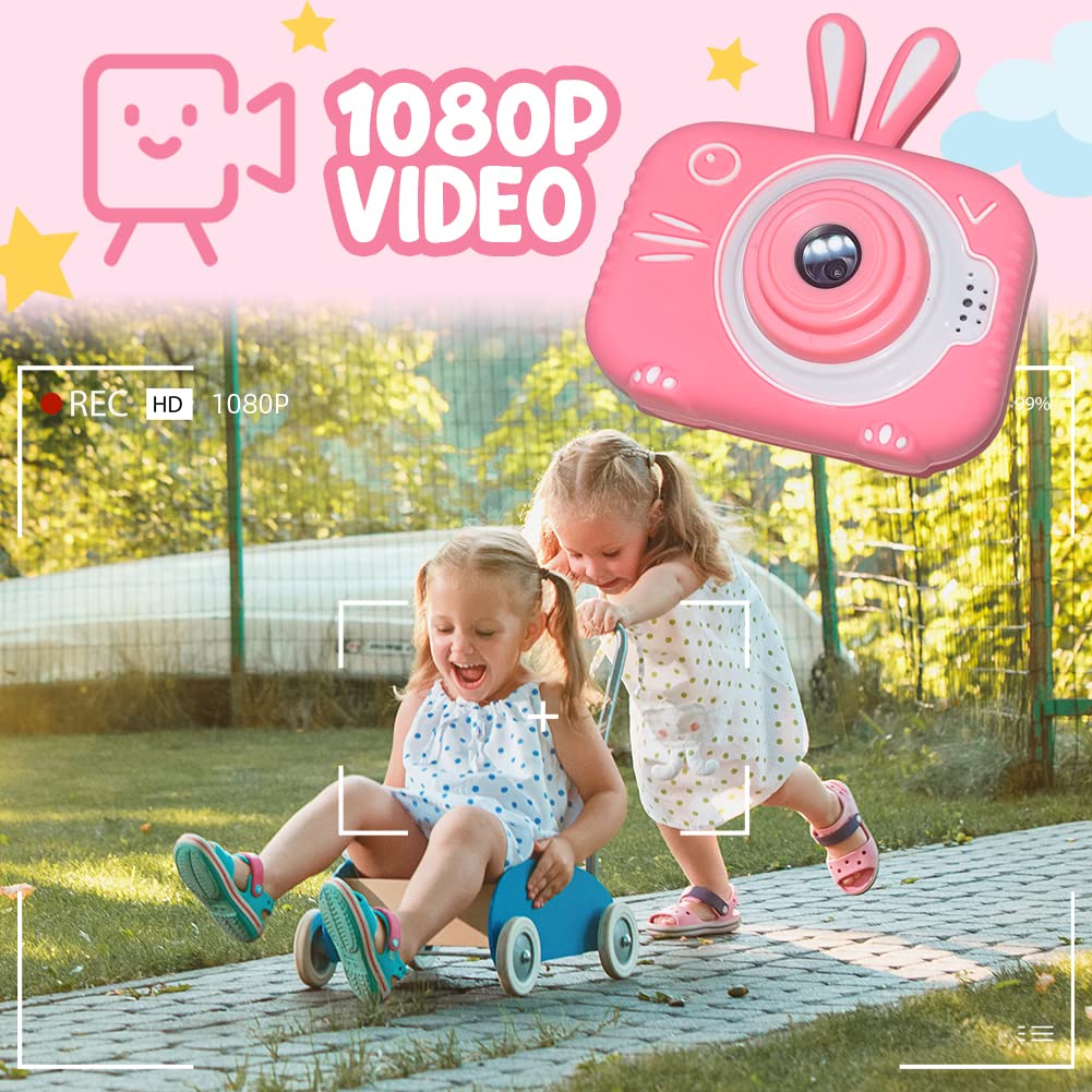 Vasttron Kids Camera for Girls Boys 3-12 Years Old Selfie Children Camera Infant Toys Bunny 1080P HD Digital Video Camera for Toddler Christmas Easter Birthday Gifts with 32GB SD Card